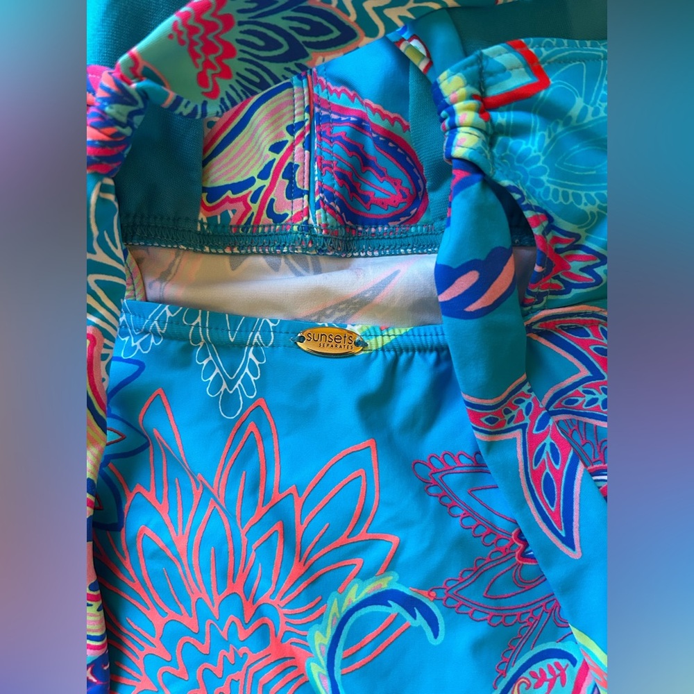 Sunsets Swimwear NWT 2pc Set Tankini E-Cup Top & XL Skirt Blue Paisley Floral - Picture 4 of 12